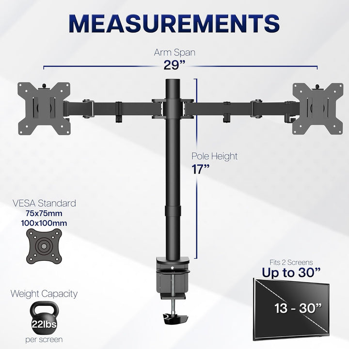 VIVO Dual LCD Monitor Desk Mount Stand Heavy Duty Fully Adjustable fits 2 /Two Screens up to 27" Sch