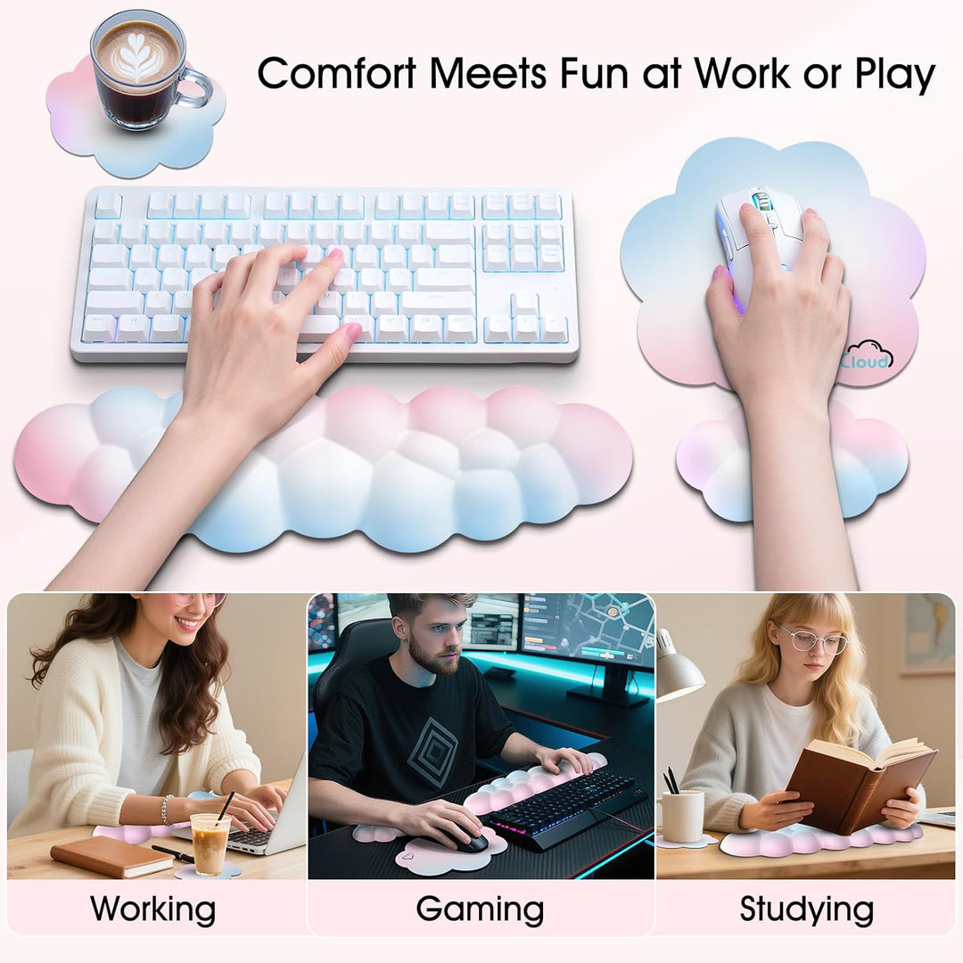 Memory‑Schaum Cloud Handballenauflage Tastatur‑Set, 4‑in‑1: Ergonomische Tastatur Handballenstütze &