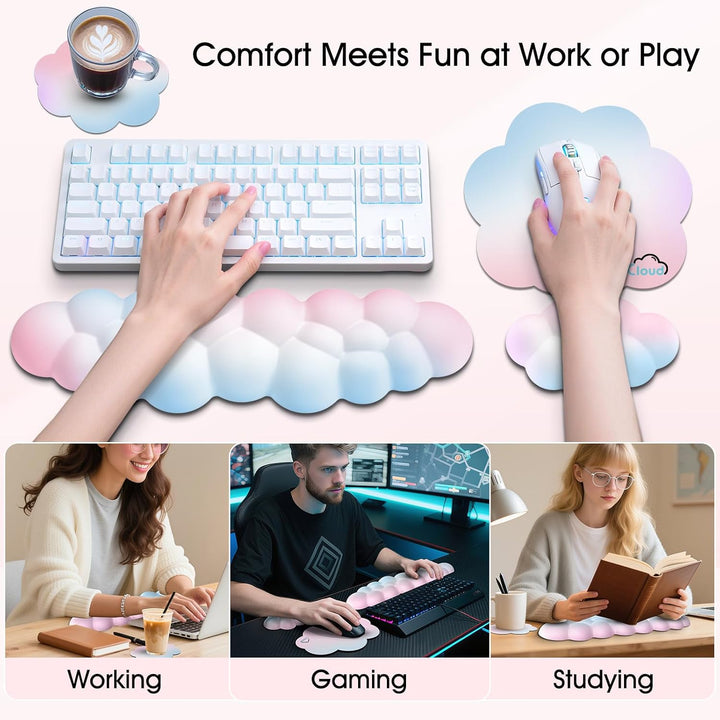 Memory‑Schaum Cloud Handballenauflage Tastatur‑Set, 4‑in‑1: Ergonomische Tastatur Handballenstütze &