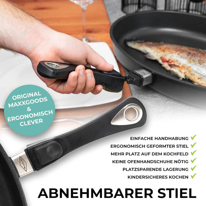 MaxxGoods Fischpfanne 41x27cm Aluguss mit Glasdeckel | Für Alle Herdarten auch Induktion | Pfanne &amp;