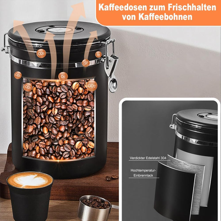 Kaffeedose Luftdicht 1,8L,Kaffeedose Luftdicht 1kg Bohnen,Kaffeebohnen Behälter aus Edelstahl mit Lö