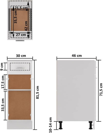 homiuse Schubunterschrank Hochglanz-Weiss 30x46x81,5 cm Kommode Weiss KüChenschrank Kommode Mit Schu