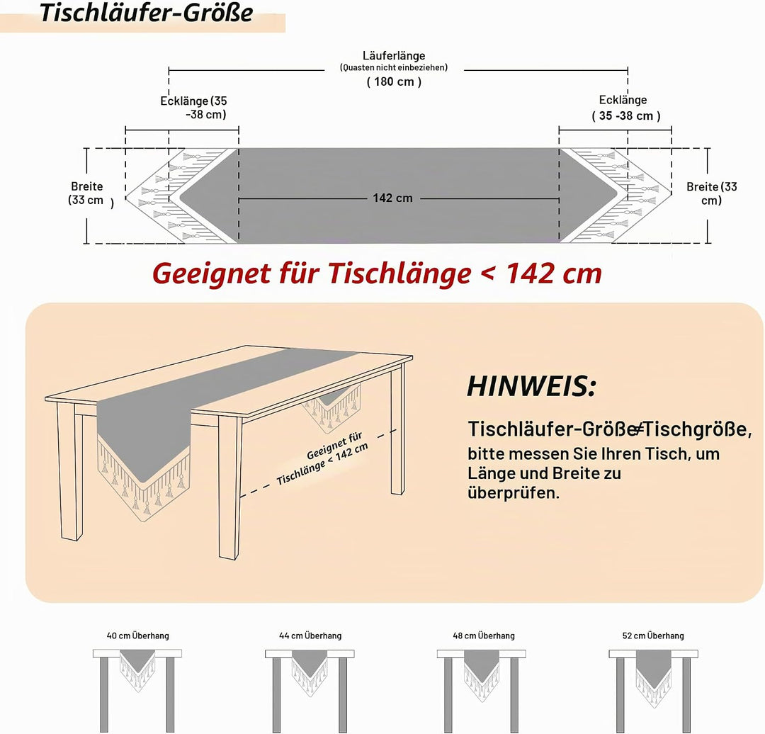 TOPLUXE Tischläufer mit Quasten, Jacquard Tischdecke für Esstisch Urlaub Party Wohnzimmer Dekoration