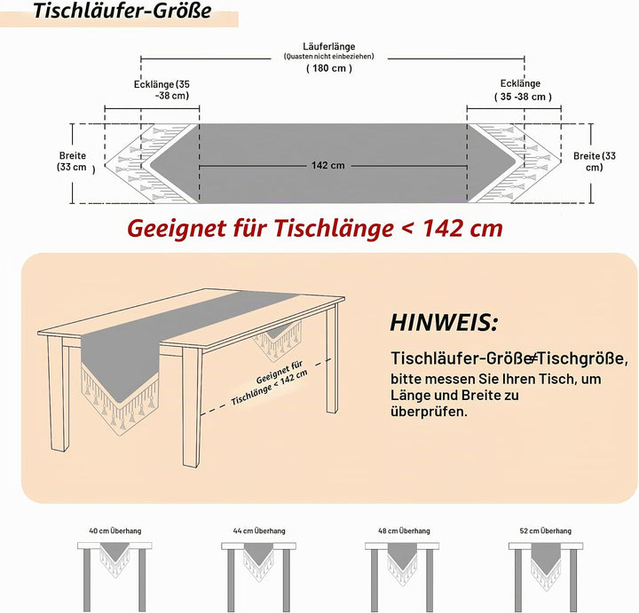 TOPLUXE Tischläufer mit Quasten, Jacquard Tischdecke für Esstisch Urlaub Party Wohnzimmer Dekoration