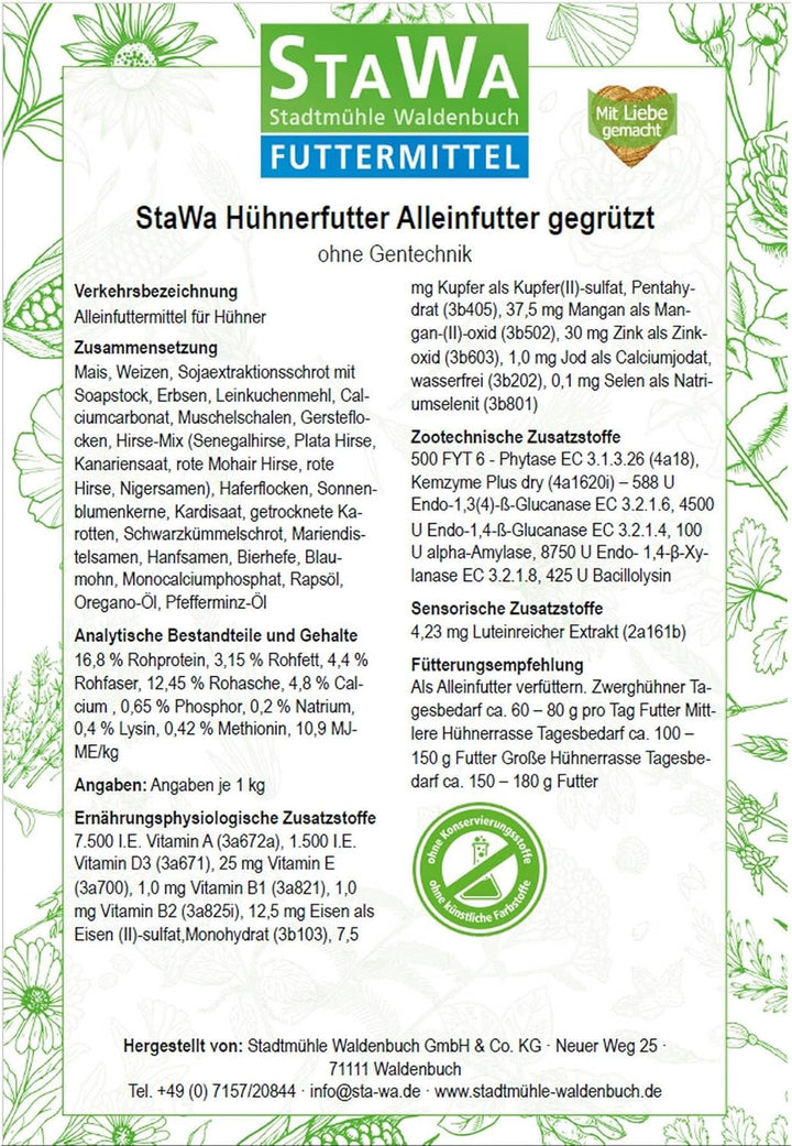STAWA Hühnerfutter Alleinfutter gegrützt, ohne Gentechnik, ideal für Zwerghühner, 25 kg, 25 kg