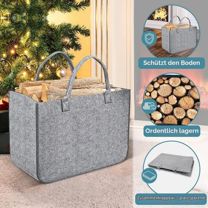 2 Stück Filztasche Kaminholztasche aus Filz Kaminholzkorb Filztaschen Einkaufskorb Brennholzkorb Feu