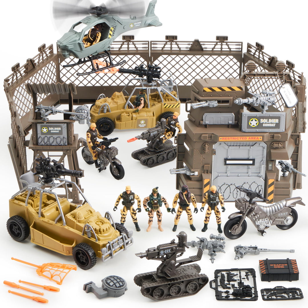 JOYIN Militärstützpunkt Spielzeug Set einschliesslich Militärstützpunkt, Militärfahrzeuge,Actionfigu