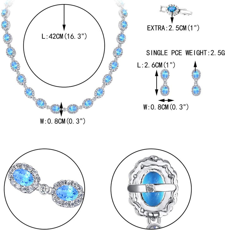 EVER FAITH Damen CZ Hochzeit Braut Oval Teardrop Halskette Ohrringe Armband Set Silber-Ton Hell Blau