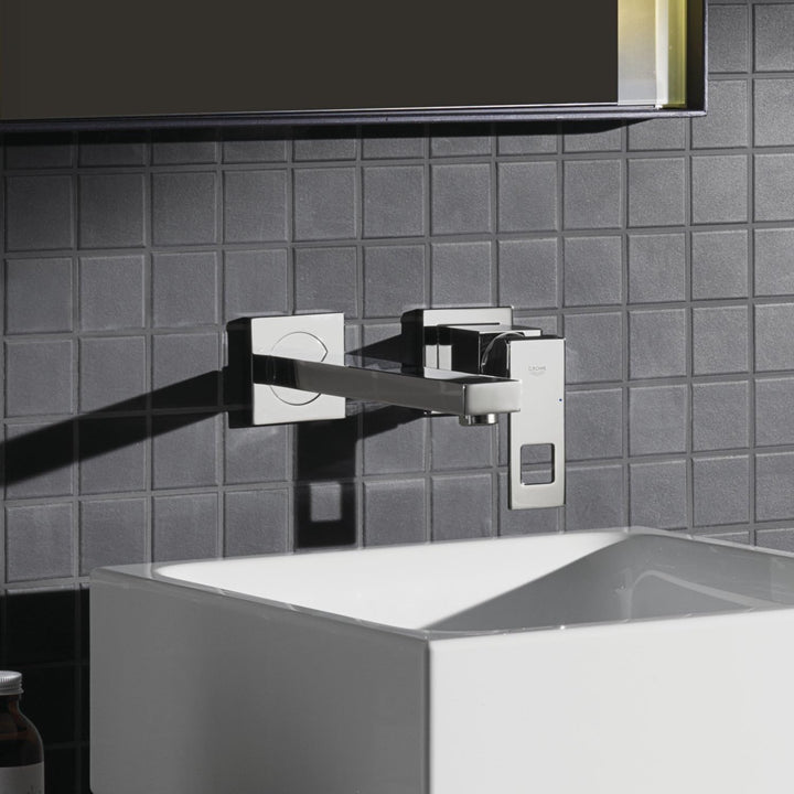 GROHE Eurocube - 2-Loch-Waschtischarmatur (für die Wandmontage, Bedienungshebel aus Metall, verstell