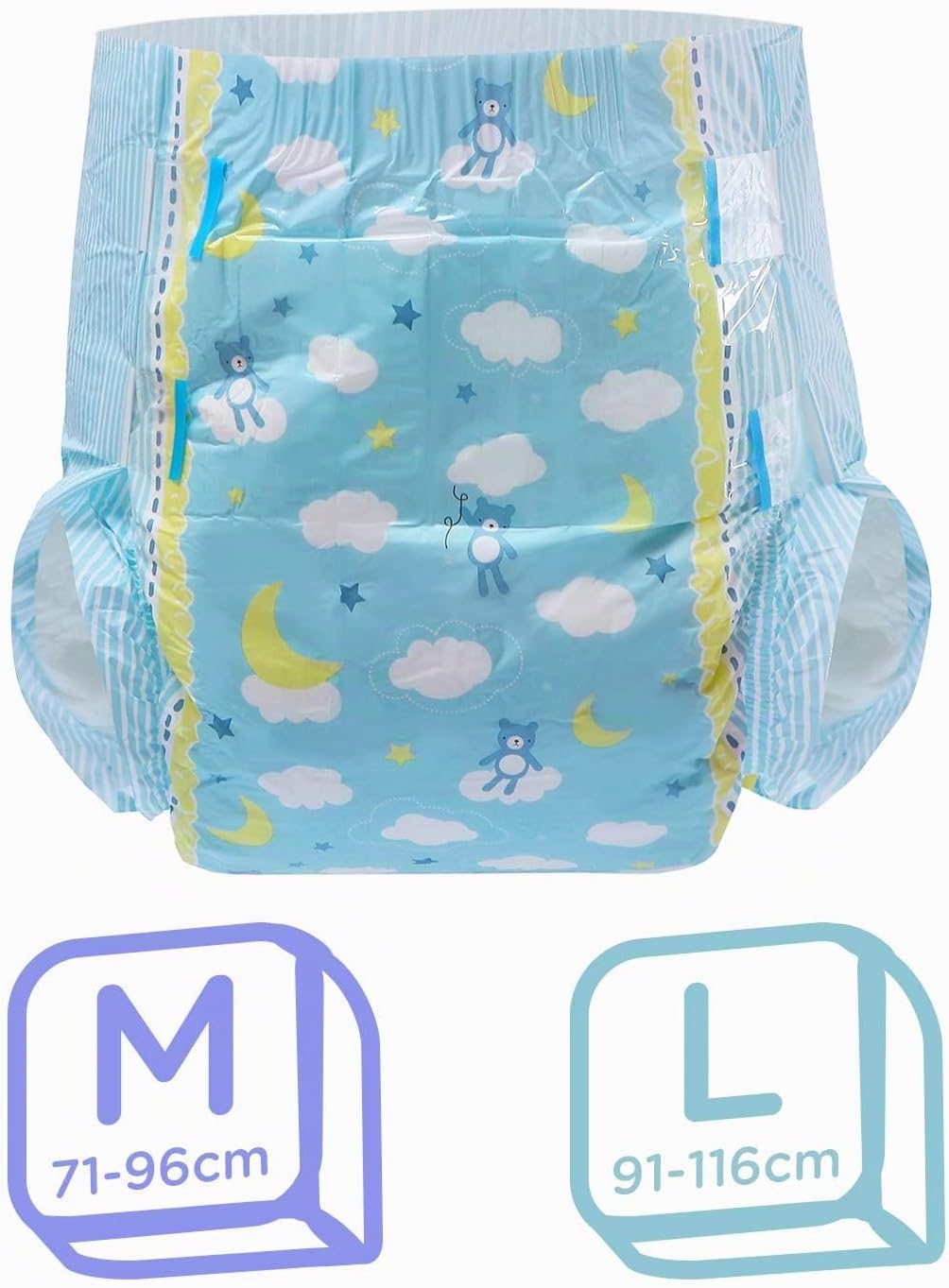 LittleForBig 5500-5800 ml Erwachsenen Gedruckten Windeln 10 Stück - Kleine Träume (M) Blau M, Blau M