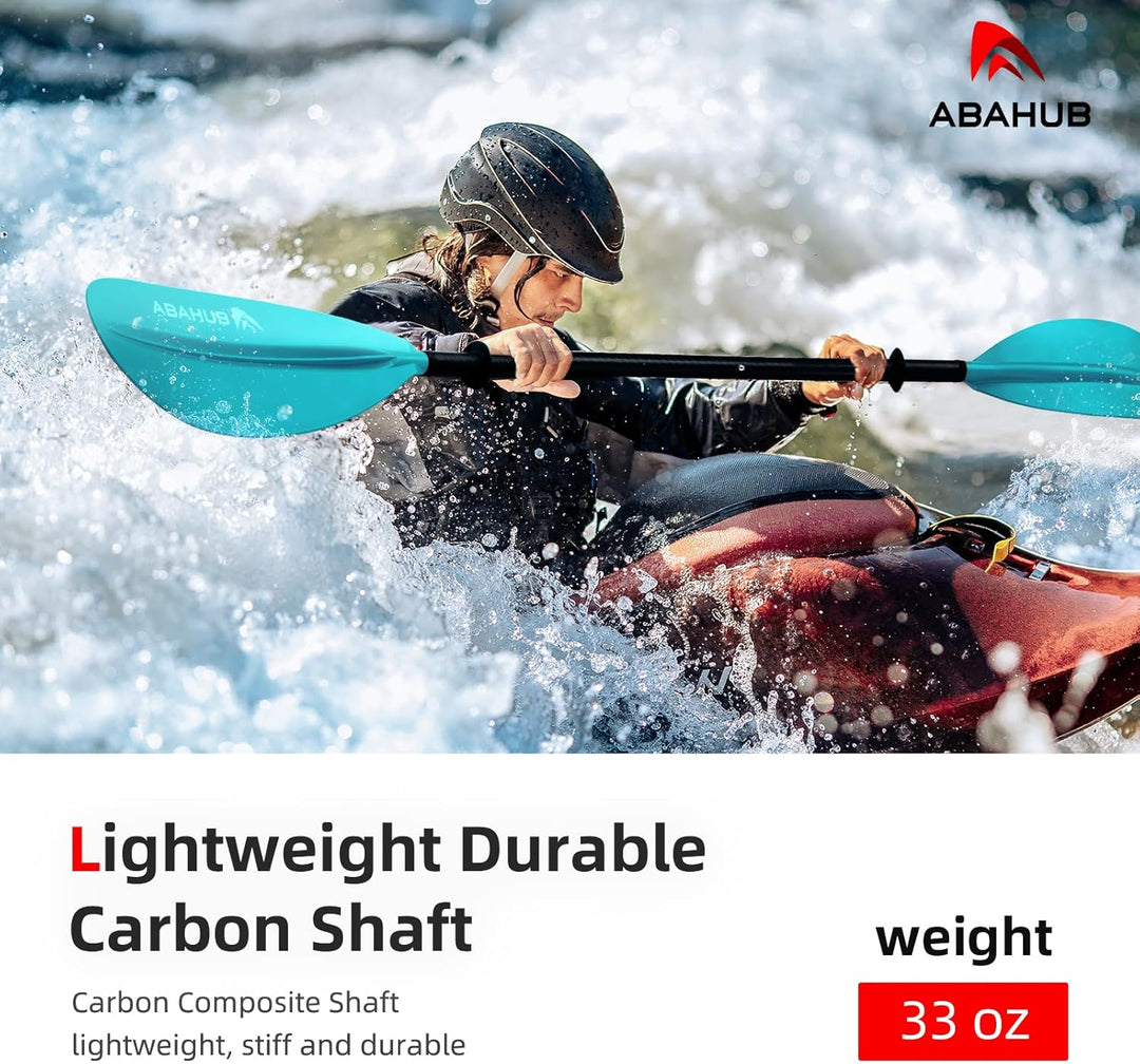Abahub Carbon Kajak Paddel 230cm mit Paddelleine für Kajakfahren Ruderboot Kanusport, Carbonschaft K