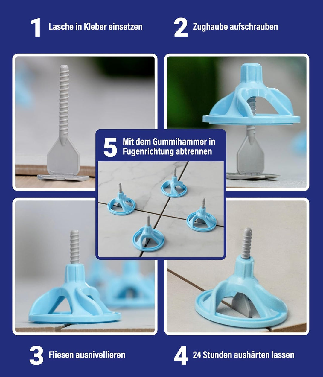 Fliesen Nivelliersystem Starter-Set für 2 mm Fugen: 50 Zughauben für 3-15 mm Fliesenstärke + 150 Bas