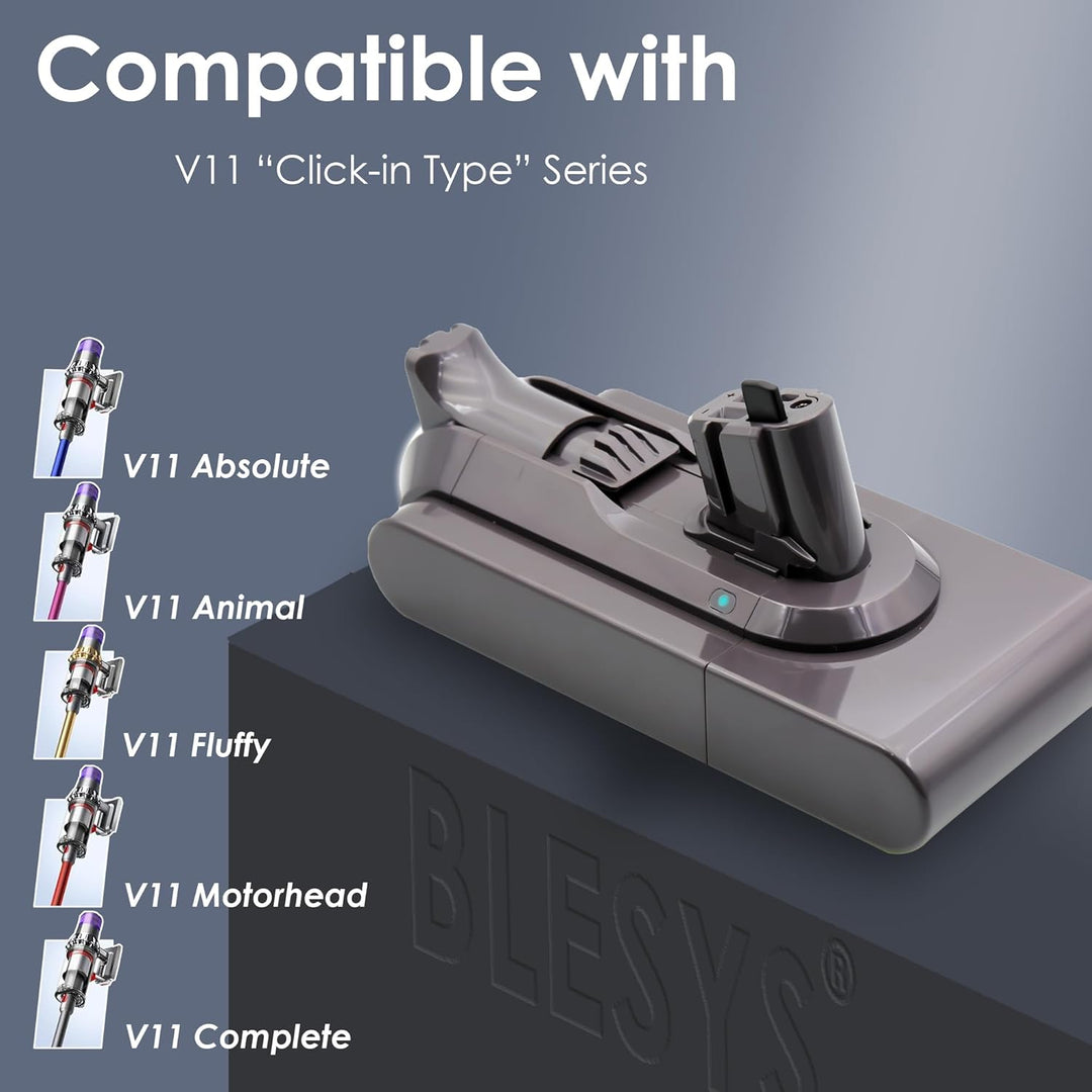 BLESYS V11 Ersatzakku 3900mAh für Dyson V11 (SV15/SV16) Staubsauger, Typ-Klicksystem Push-in-Install