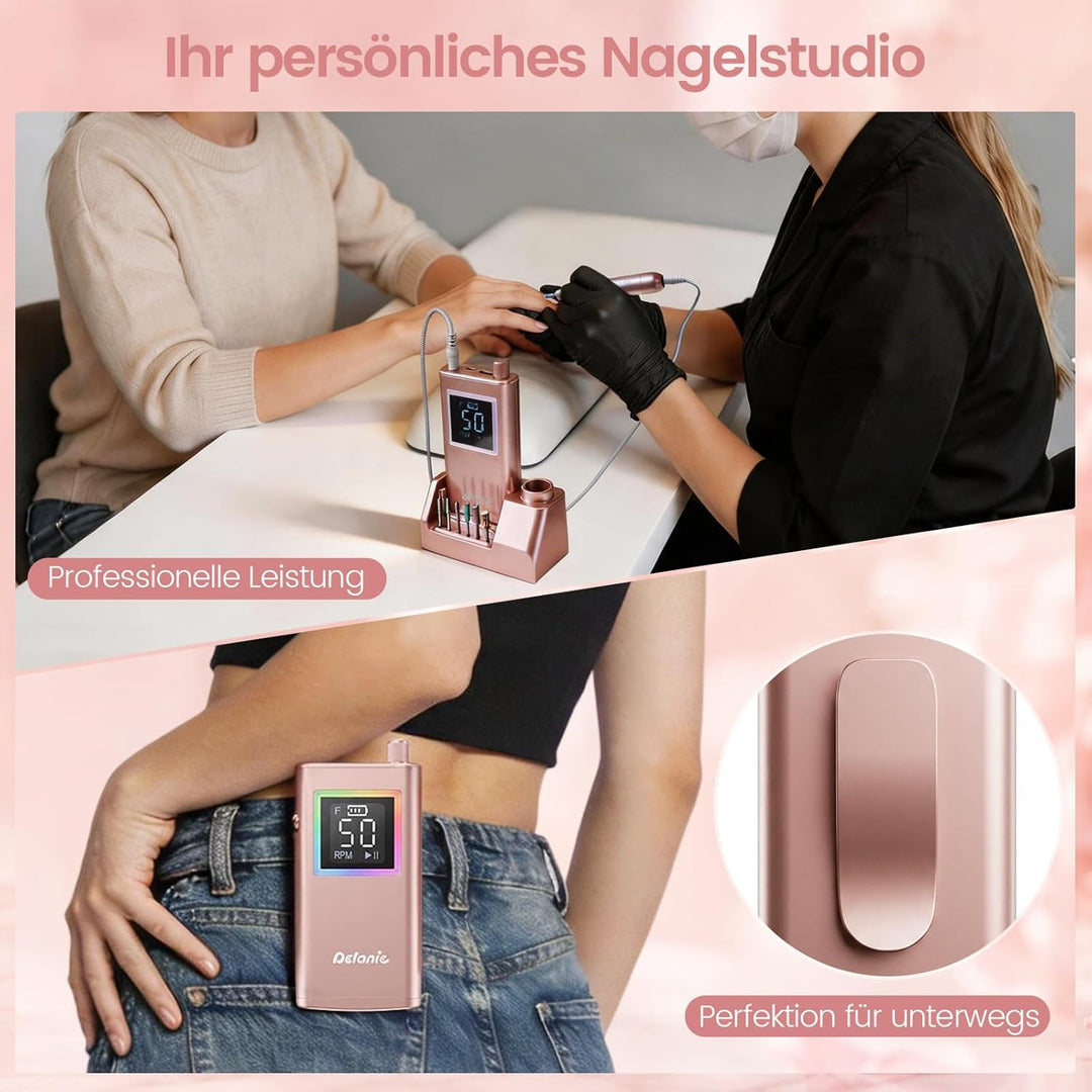 Delanie elektrischer Nagelfräser professionell 50000 U/Min mit Ladestaion, Maniküre Fräser für Nägel