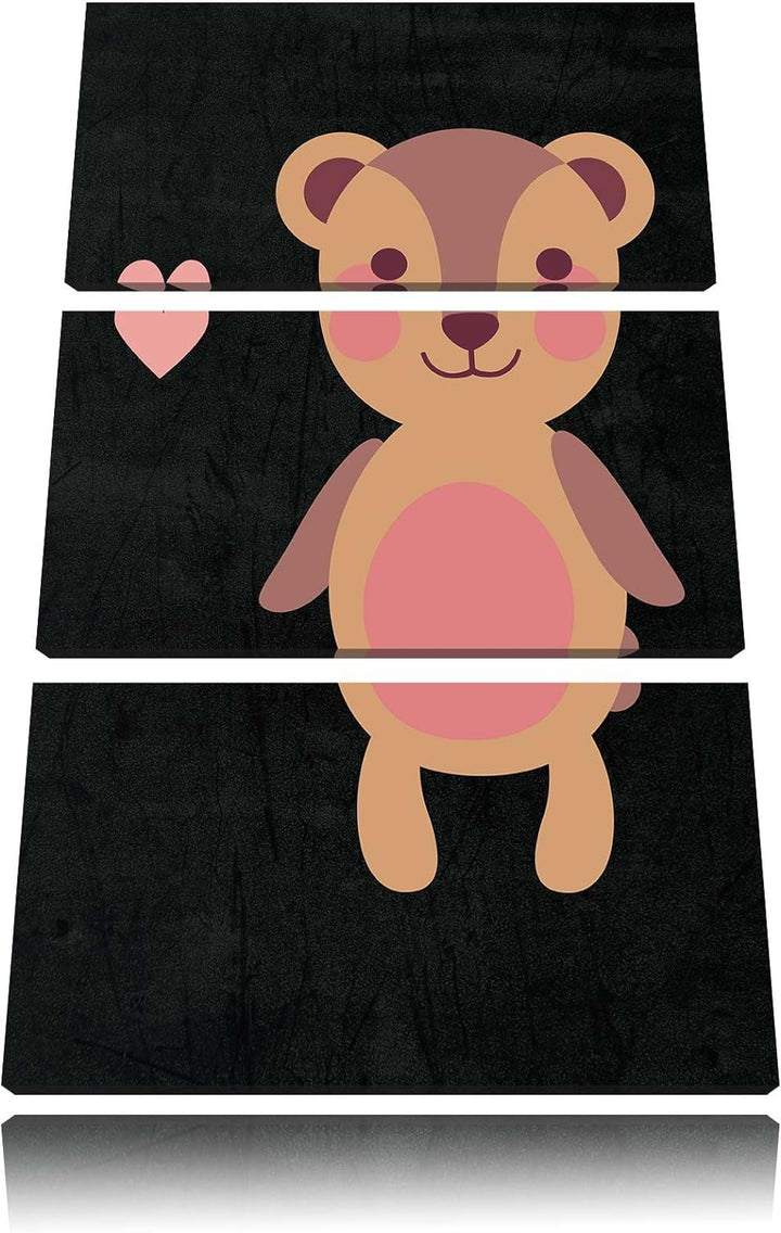 Pixxprint Niedlicher Bär schwarz 3-Teiler Leinwandbild 120x80 Bild auf Leinwand
