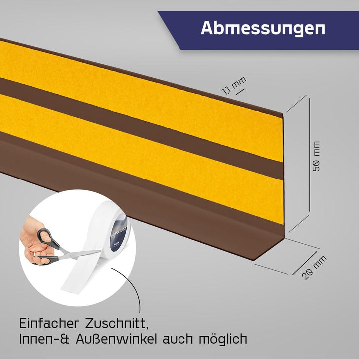 HOLZBRINK Weichsockelleiste selbstklebend SCHOKOLADE Knickleiste, 50x20mm, 25 Meter 25m
