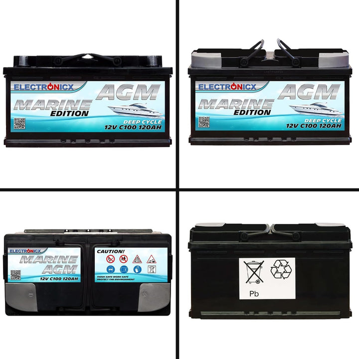 Electronicx AGM Marine Edition 12V 120Ah – Deep Cycle Versorgerbatterie, wartungsfrei & versiegelt,