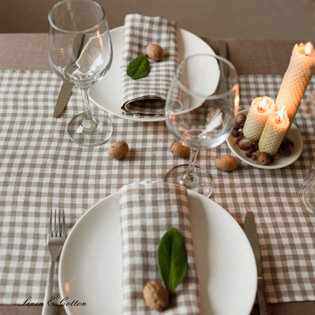 Linen & Cotton Tischläufer Stoff Tischdekoration Tischwäsche Estella - 100% Leinen, Weiss Weiss Beig