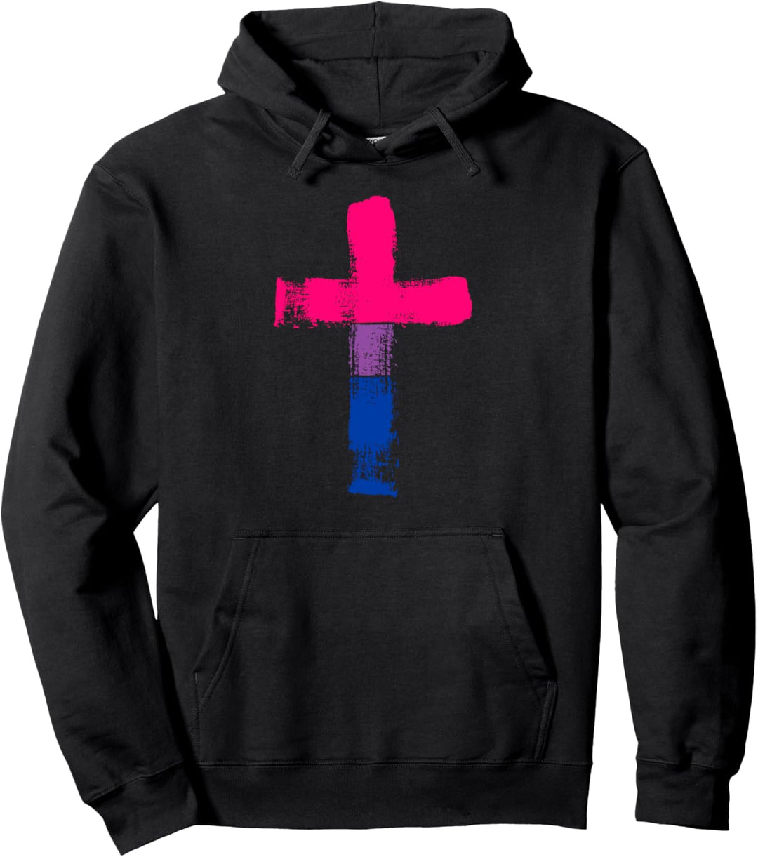 Kreuz in bisexuellen Farben, LGBTQA+, christlich religiös Pullover Hoodie