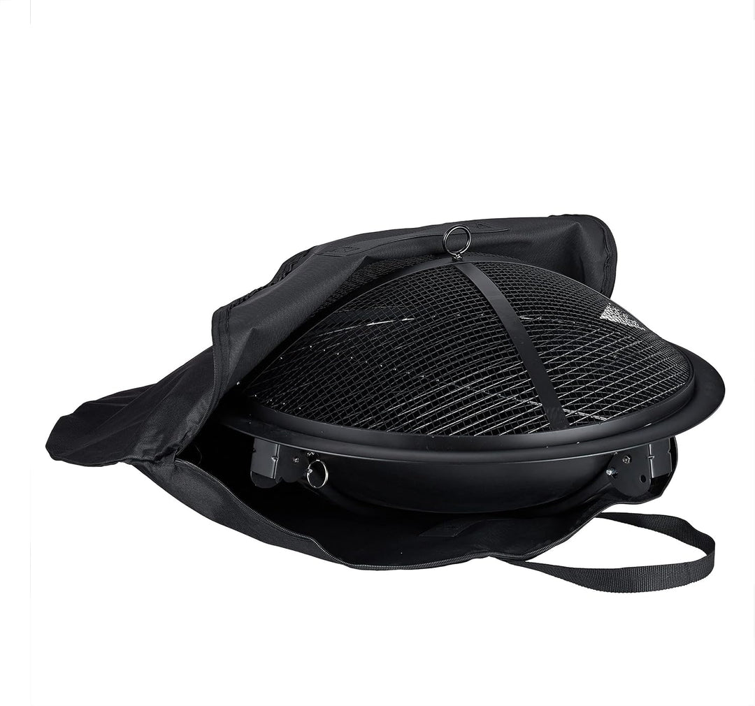 Relaxdays XL Feuerschale, mit Tasche, Grill Rost, Schürhaken, Funkenschutz Deckel, Garten, Terrasse,