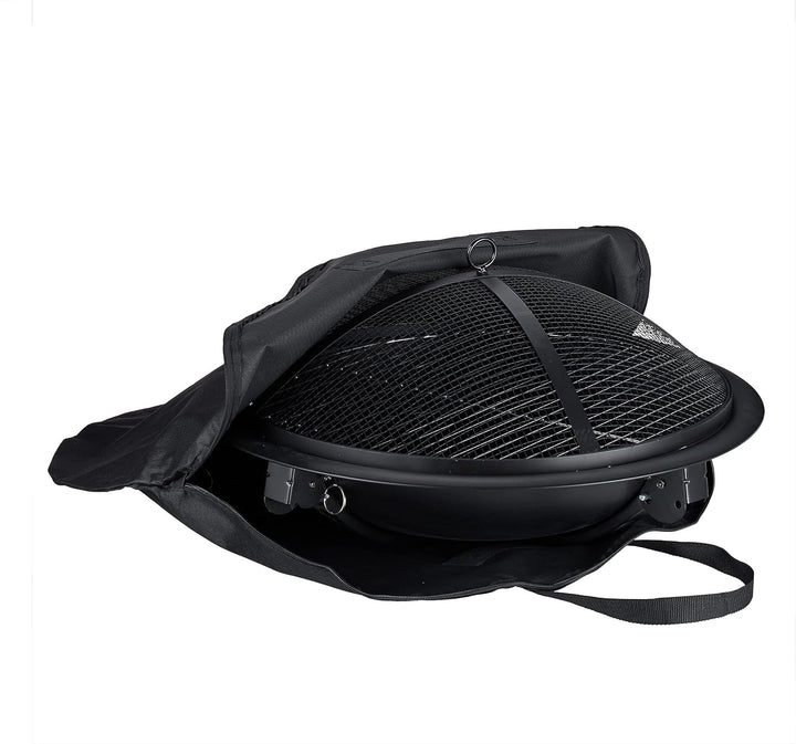 Relaxdays XL Feuerschale, mit Tasche, Grill Rost, Schürhaken, Funkenschutz Deckel, Garten, Terrasse,