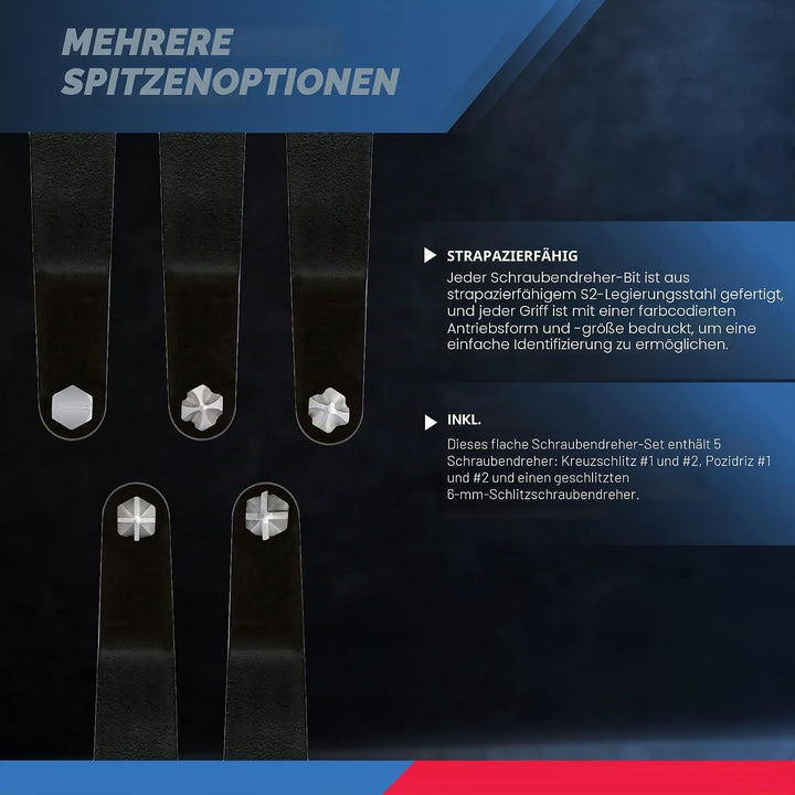 NEIKO 01323A Ultra Low Profile Offset Schraubendreher-Set, 5-teilig, S2-Stahl, Kreuzschlitz, Pozidri