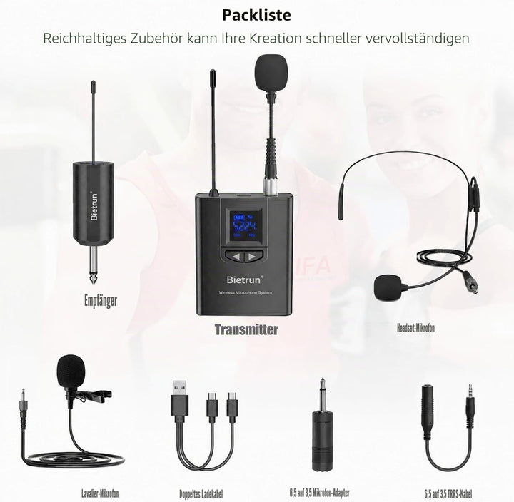 UHF Wireless Lavalier Lapel Microphone System, Kabelloses Lavalier-Mikrofon, Headset Mic, Interview