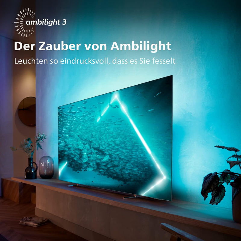 Philips 55OLED707 Fernseher (4K UHD, OLED, HDR10+, 120 Hz, Dolby Vision und Atmos, 3-seitiges Ambili