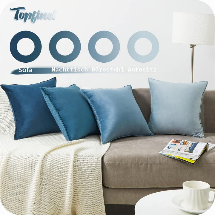 Topfinel 40x40 Kissenbezug blau 4er Set Samt Kissenbezüge Kissenhülle Dekokissenbezug sofakissen dek