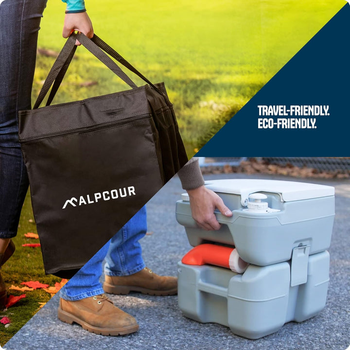 Alpcour Tragbare Toilette – Kompakter Toilettenstuhl für drinnen und draussen mit Reisetasche für Ca