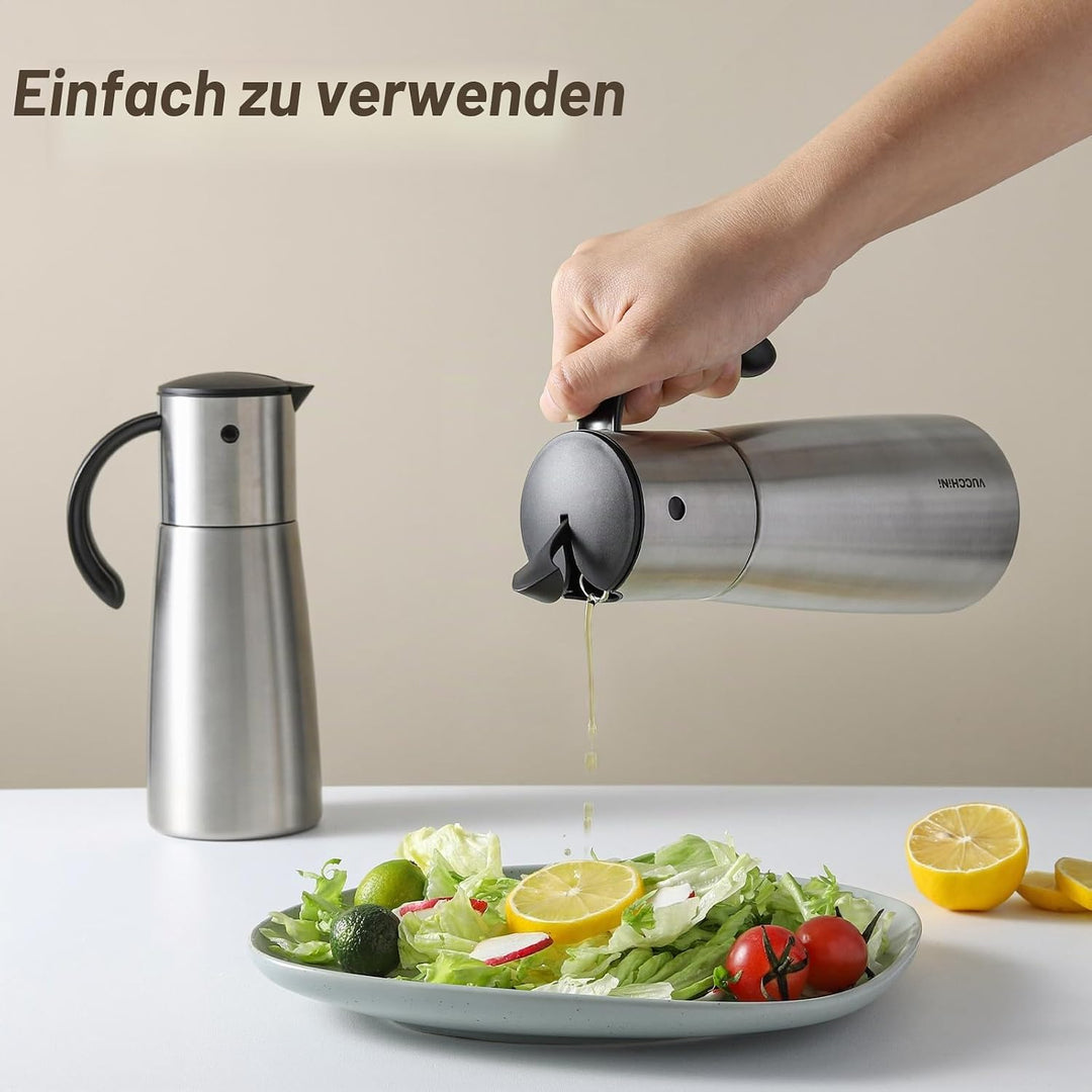 Vucchini Ölspender Edelstahl 300ml, Olivenölflasche mit Vogelähnlichem, Tropffreier, Abnehmbarer Aut