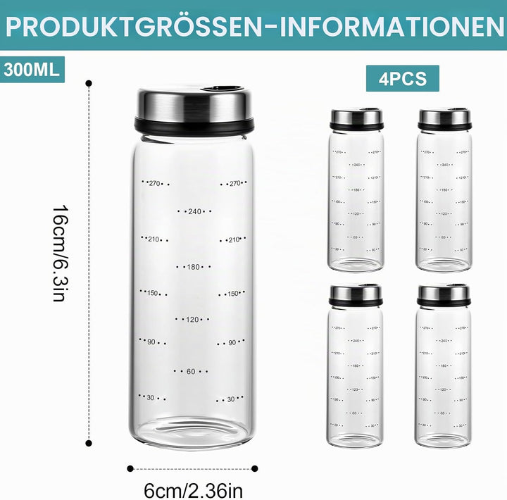 Gykutix 4 Stück 300ml Gewürzgläser mit Drehdeckel, Gewürzstreuer Glas, Gewürzdosen mit 4 Arten von G