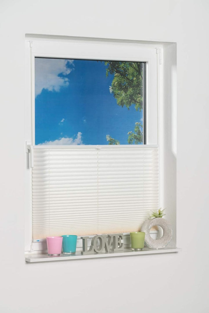 K-home 422148-6 Klemmfix-Plissee 90 x 130 cm (B x L) Creme Lichtschutz +++ Moderne Crushed Optik +++