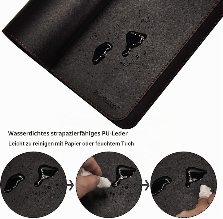 ZORESYN Schreibtischunterlage 160x60cm Schwarz - XXL Premium Kunstleder mit Rutschfester Unterseite