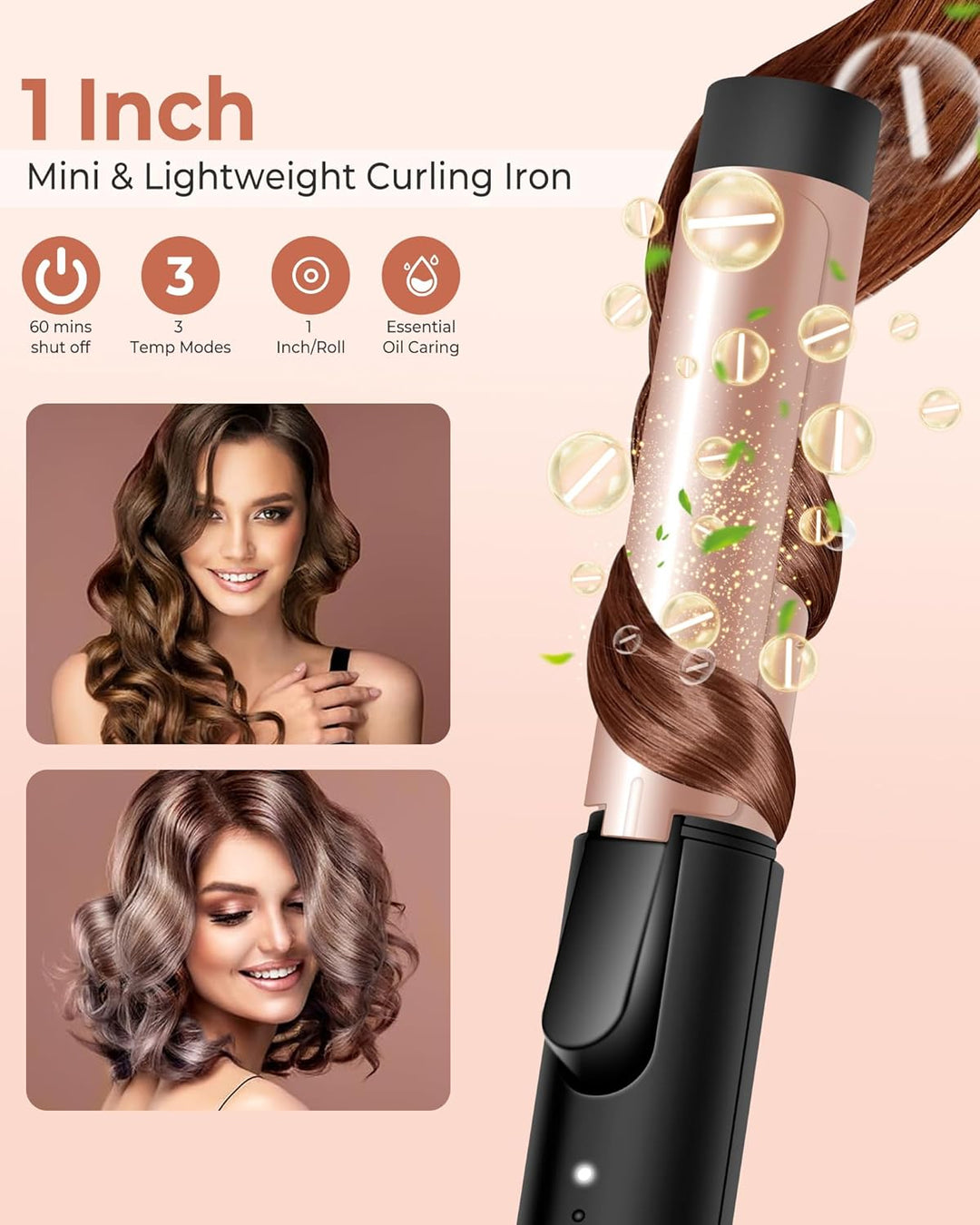 UKLISS Mini Lockenstab 25mm - Lockenstab Kurze Haare 160-200°C, Reise Mini Hair Curler für Kurze und