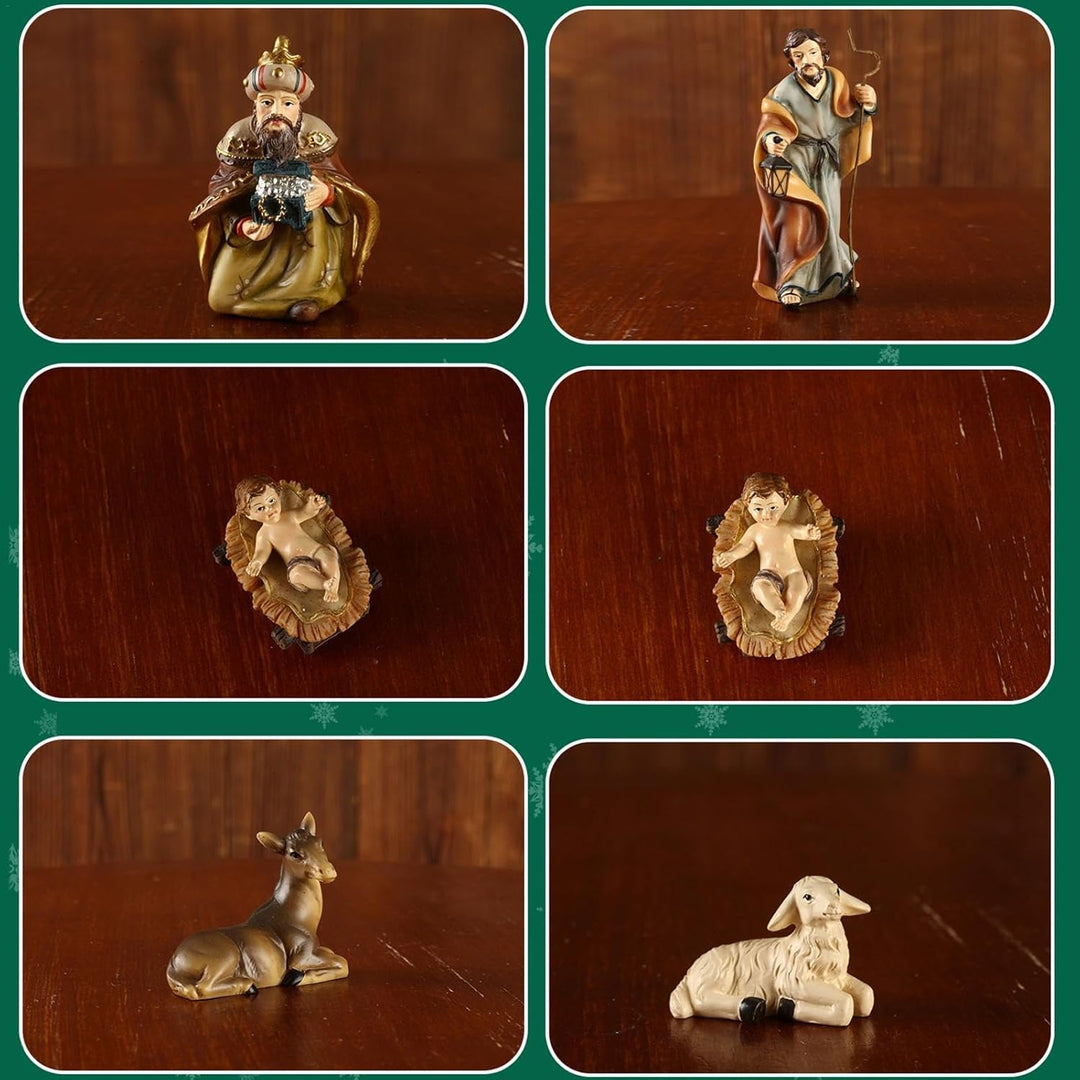 Qikam Krippenset mit 11 Figuren, Weihnachtskrippe handgefertigtes Weihnachtskrippenset Weihnachtskri