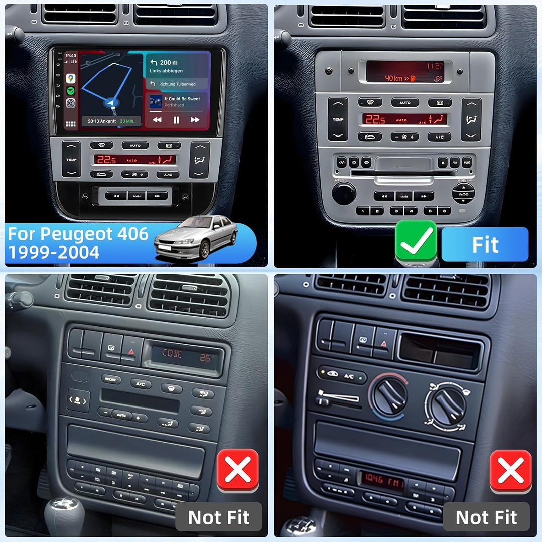 [4+64G] Android Autoradio für Peugeot 406 1999-2004 mit Wireless Carplay Android Auto, 9 Zoll IPS To