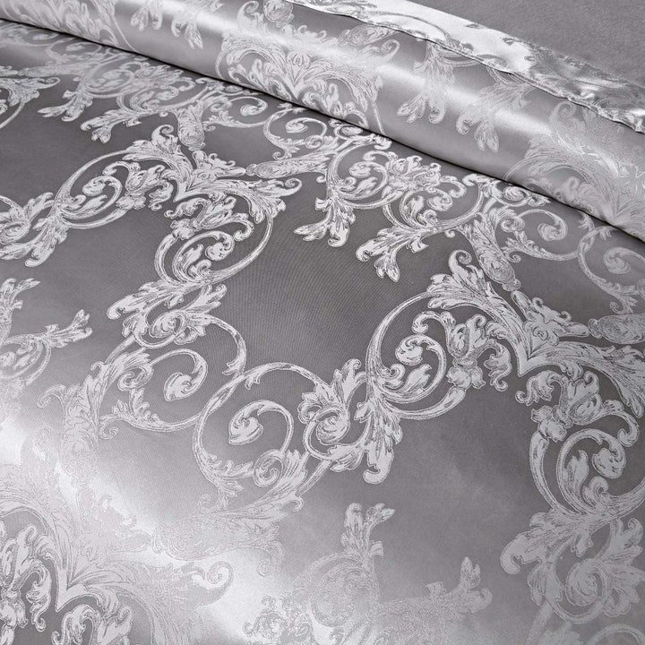 DXHOME Bettwäsche Satin 155x220 cm 3teilig Jacquard Silber Wendebettwäsche mit Dunkelgrün Blumen Rom