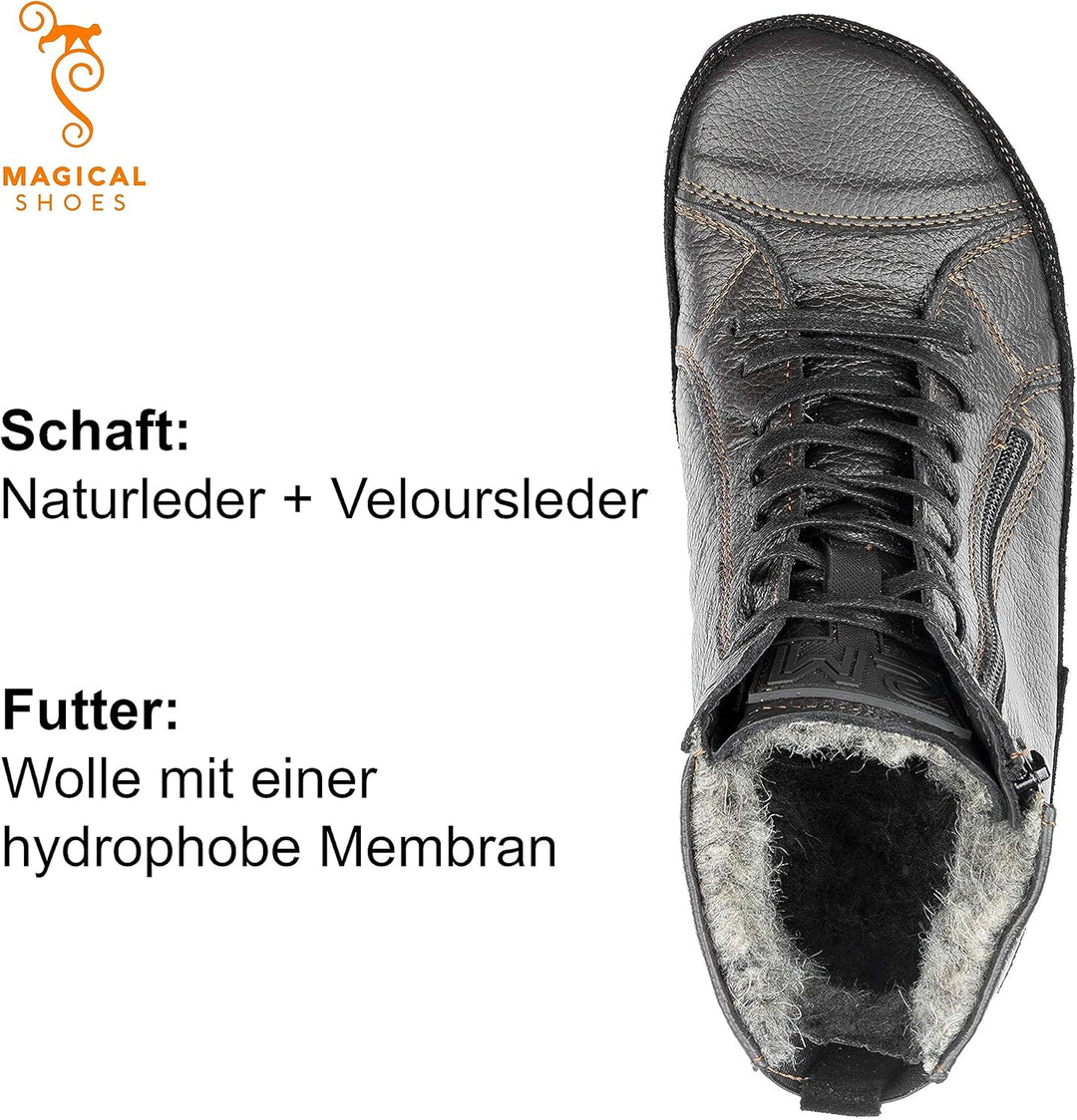 Magical Shoes Barfussschuhe gefüttert für Damen & Herren, Schnürstiefel, Stiefel Winter, minimalisti