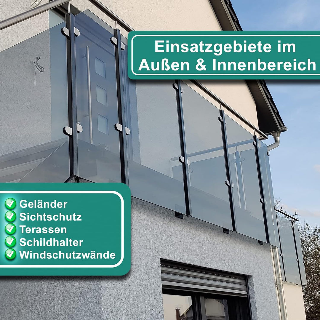 PRIOstahl Glashalter 4 Stück Glasklemmen Set Klemmhalter 50 X 40 x 26 mm Anschluss Flach für Glas 6
