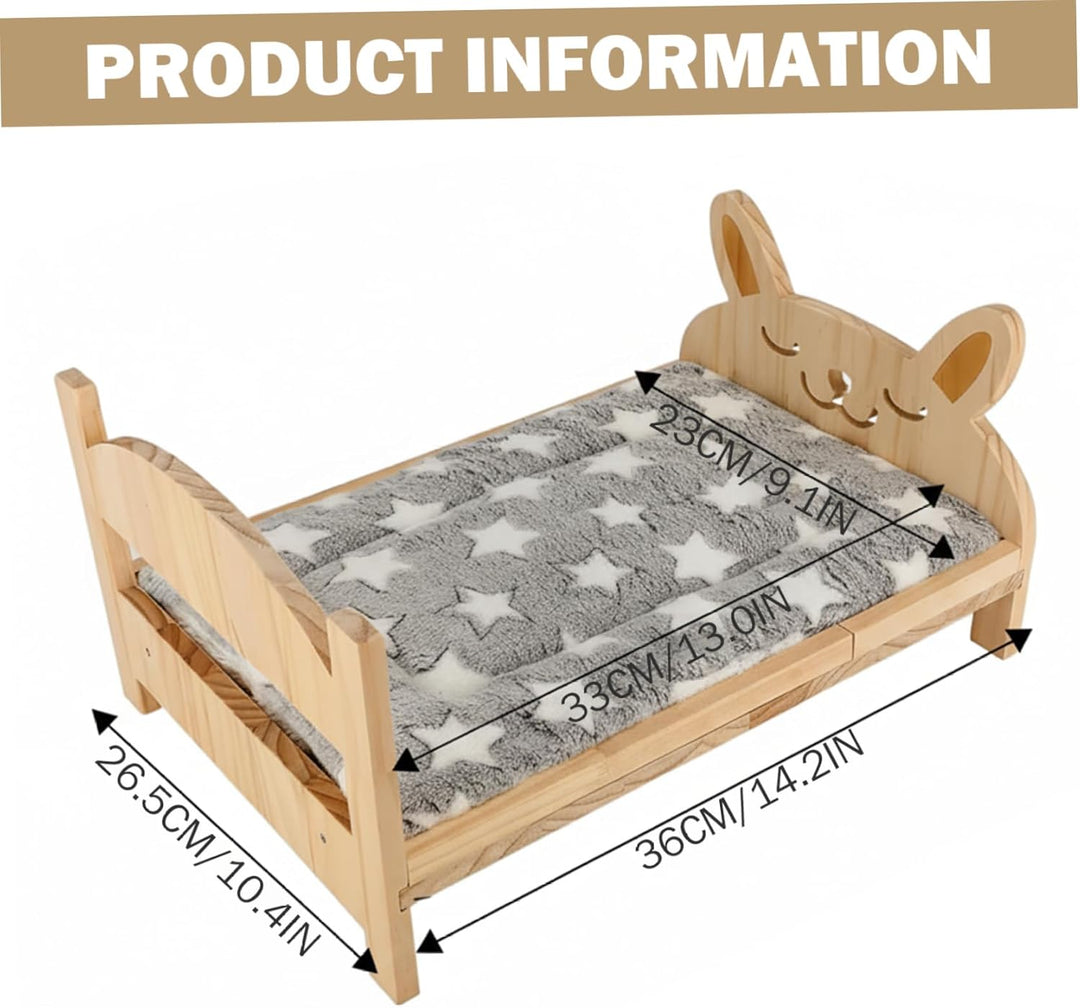NIDONE Häschenbett aus Holz, niedliches Kleintierbett mit weicher Decke, 2-in-1, abnehmbar, für Meer
