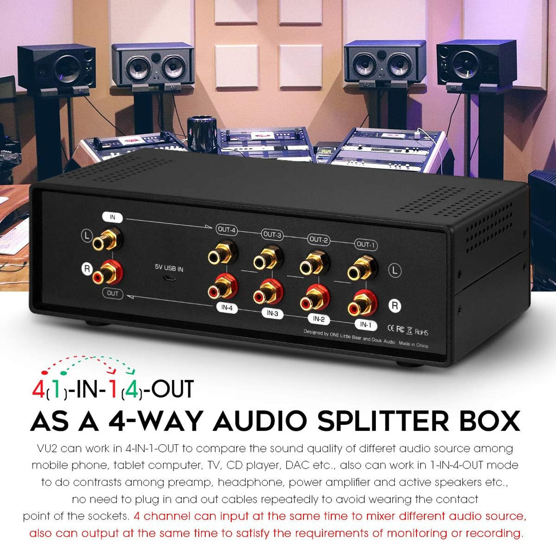 Dual VU-Meter Schallpegelanzeige Sound Level Display Audio Splitter/Switcher Box (Light), Light