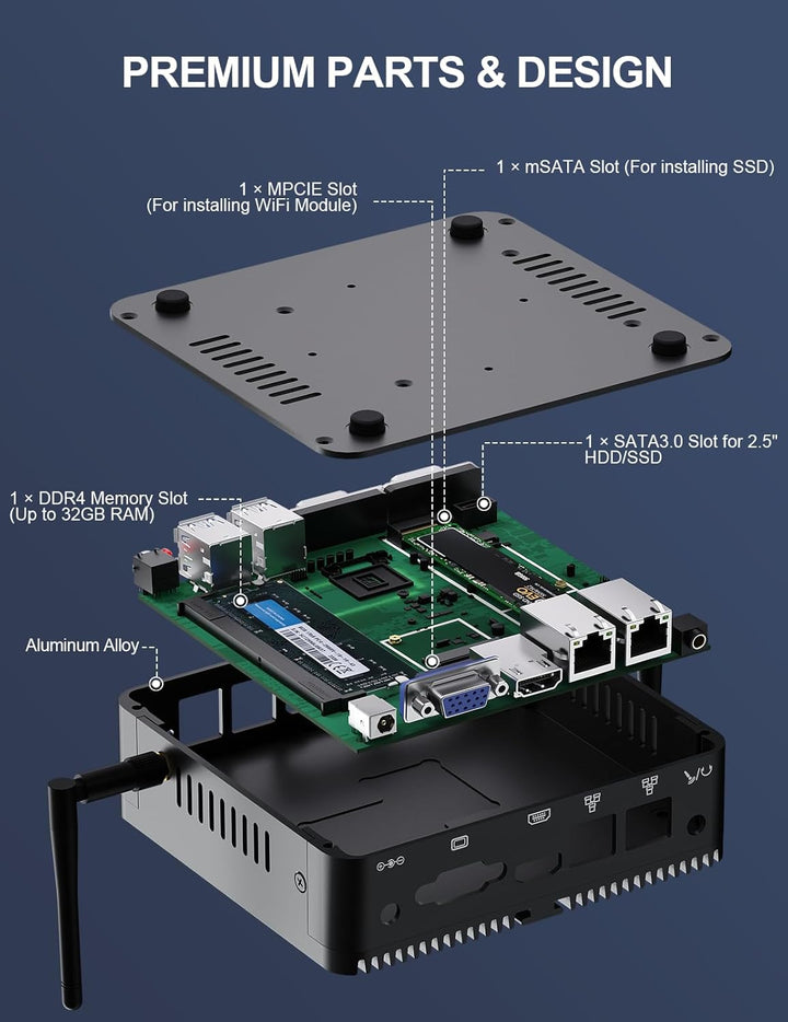 Lüfterloser Mini PC Windows 10 pro with Celeron J4125 Mini Industrial PC 8 GB DDR4-RAM 256 GB SSD Mi