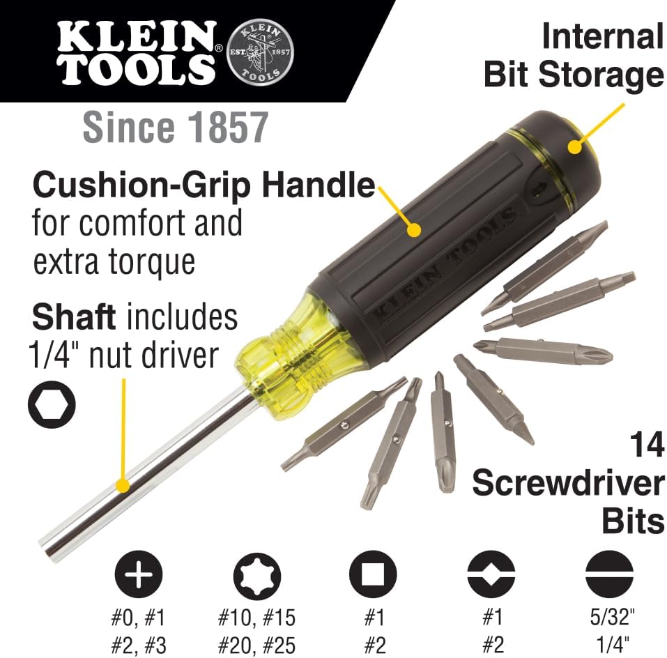 KLEIN TOOLS 32290 15-in-1 Multi-Bit-Schraubendreher, Schwarz Standard, Standard