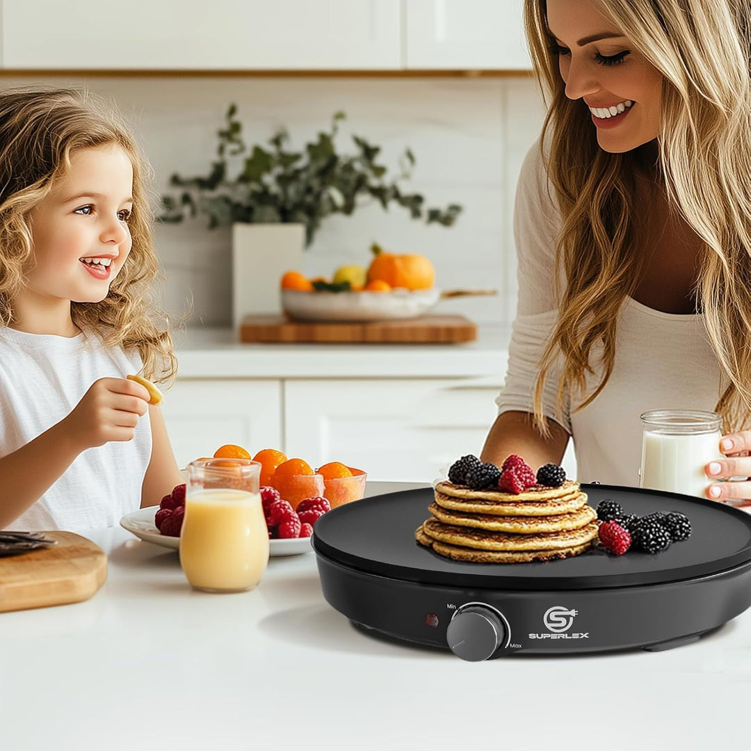 Crepes Maker 1000W Antihaftplatte inkl Teigverteiler Wender stufenlos regelbarer Thermostat Crepe Pf