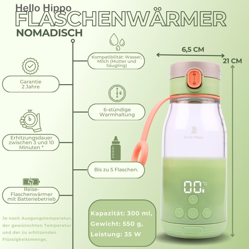 Flaschenwärmer Nomade 300 ml – kabellos, wiederaufladbarer USB-Akku, Auto – Temperatur verstellbar 3