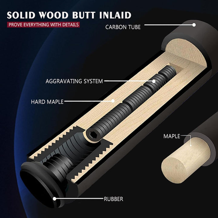 Billardqueue, Carbonfaser, 142 cm, Spitze 12 mm, Carom Billiards-Queue, professionell, mit Chalk und
