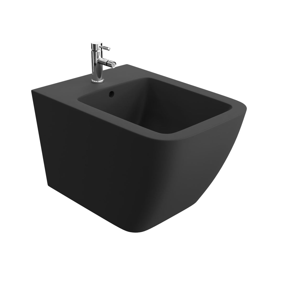 LAVITA Universal Wand-Bidet Onil Black mit Hahnloch und Überlaufschutz aus Keramik Sitzwaschbecken z