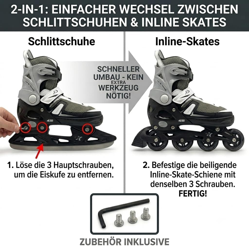 Cox Swain Push 2in1 Inliner &amp; Schlittschuhe - Grössenverstellbare Kombi Skates &amp; Eislaufschuhe für K