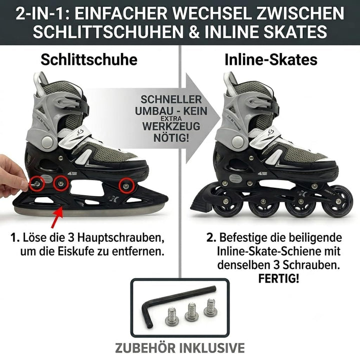 Cox Swain Push 2in1 Inliner &amp; Schlittschuhe - Grössenverstellbare Kombi Skates &amp; Eislaufschuhe für K